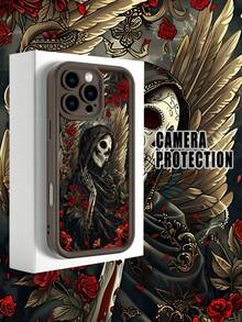 1 pieza Funda de teléfono con diseño de calavera alada y rosas para Día de Muertos TPU soft case, protección completa antideslizante y anti-caída, compatible con iPhone17 ProMax/16/15/14/13/12/11/Plus/Pro/ProMax, compatible con Galaxy A34/A35/A54/A55, Galaxy S20/S21/S22/S23/S24/S25 Ultra/Plus, compatible con Galaxy/Redmi/Honor/OPPO/ViVo - Marrón - Ver 2