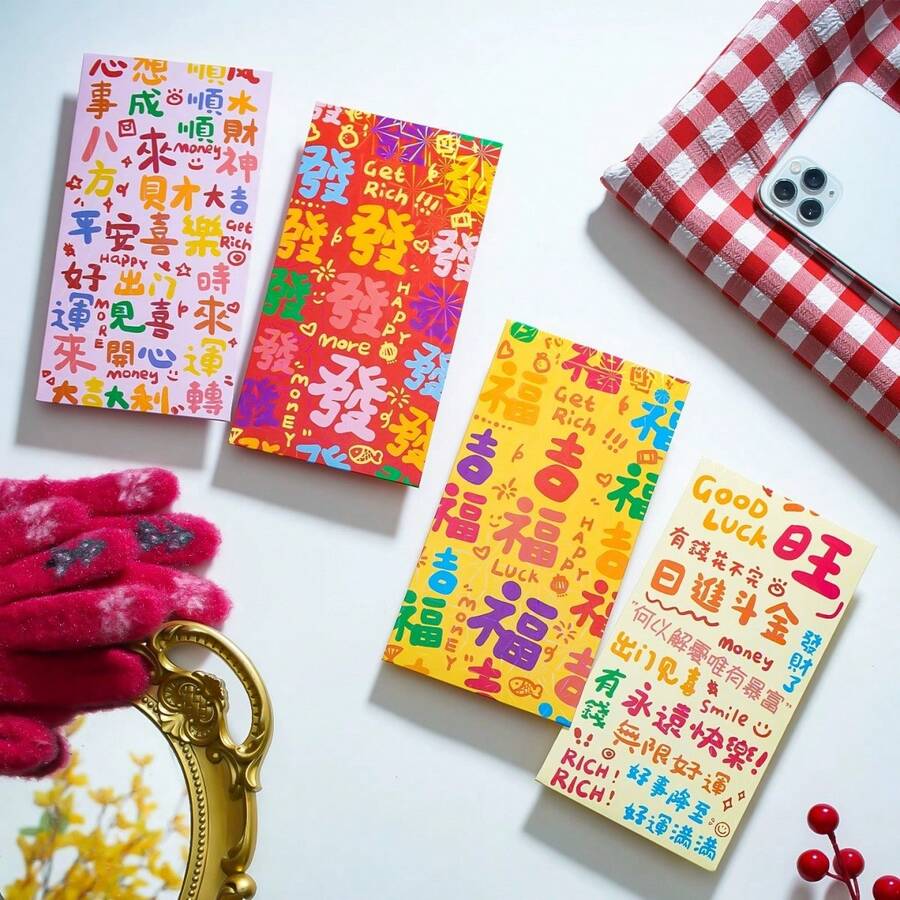 2pcs 2026 Text Blessing Red Envelopes(Random Style), New Year's Greetings And Red Envelopes, Traditional Spring Festival Red Envelopes, New Year's Universal Red Envelopes, Wedding Gift Red Envelopes, New Year Red Envelopes, Christmas Gifts, Suitable For Use In Chinatown And Overseas Chinese