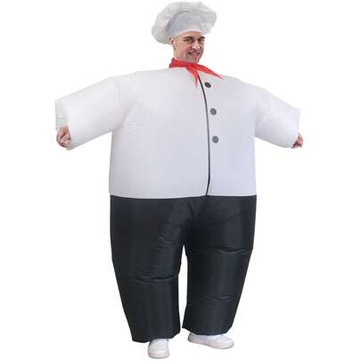Trang phục đầu bếp bơm hơi, bộ đồ nhà bếp dành cho người lớn, bộ đồ nấu ăn cho người béo phì, trang phục bơm hơi unisex cho kỳ nghỉ. Phù hợp với chiều cao từ 150cm đến 190cm. Lưu ý! Không bao gồm pin.