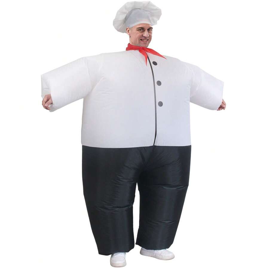 Trang phục đầu bếp bơm hơi, bộ đồ nhà bếp dành cho người lớn, bộ đồ nấu ăn cho người béo phì, trang phục bơm hơi unisex cho kỳ nghỉ. Phù hợp với chiều cao từ 150cm đến 190cm. Lưu ý! Không bao gồm pin. - nhiều màu - Xem 1