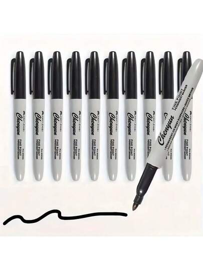 1支装多色永久性记号笔，细头永久性记号笔，记号笔套装，速干防褪色细头记号笔，适用于木材、塑料、纸张、金属等多种材质，非常适合绘画、着色和海报制作，是学校用品、办公用品和礼品包装的理想之选 | 时尚设计，带有“黑色”标签 - 校园派对礼品、学校用品