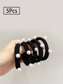 1 pieza/3 piezas/5 piezas/10 piezas/20 piezas/30 piezas Lazos para el cabello negros de alta elasticidad con perlas falsas, accesorios para el cabello, coleteros, scrunchies suaves, sujetadores de coleta, herramientas multifuncionales para el peinado, diademas, accesorios para la cabeza, bandas elásticas - Multicolor - Ver 9