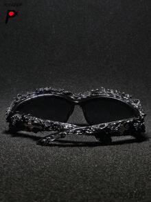 Diamond Heart Cross 1pc Futuristic Punk Rock European & American Party Hip Hop Fashion Glasses, New Drip Glue Asymmetrical Fashion Glasses, Personalized Drip Glue Hip Hop Street Dark Cyberpunk Fashion Glasses, Large Asymmetrical Frame European & American Dark Style Personalized Fashion Glasses, Party Drip Glue Goggles, Street Fashion Glasses, Handmade Drip Glue Spiky Punk Cool Fashion Glasses