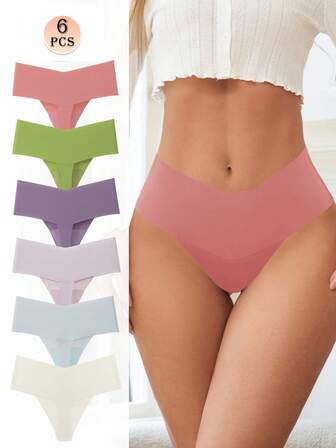 6 条装无缝真丝丁字裤，女士高腰性感丁字裤，多种颜色可选