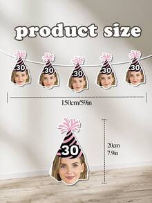 7/14/21 Pc Customized Photos Personalized Age Banner Decorative Ribbon With Gold Crown And Pink Ribbon - Paper Flags Suitable For 18th, 21st, 30th, 40th, 50th, 60th Birthday Celebrations, Anniversaries, Retirement Parties. Room, Garden, High Chair Decorations, Festive Banner Designs, Anniversary Decorations. - Beige - View 6