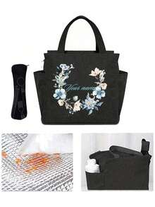 Túi đựng cơm trưa cách nhiệt in hoa, có thể tùy chỉnh tên, thiết kế hai ngăn, dung tích lớn, lớp cách nhiệt bằng nhôm dày, có thể tái sử dụng, bền, chống thấm nước, dễ vệ sinh, thích hợp cho trường học, công sở hoặc du lịch. - Nhiều màu - Xem 8