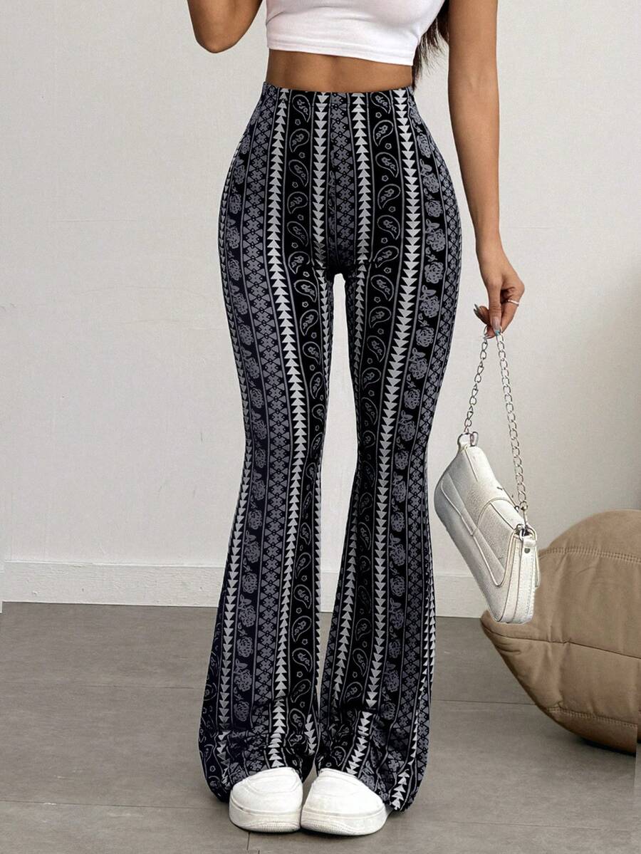 Women's Casual Geometric Print Leggings - Black - View 1