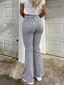 GILIPUR New Gray Y2K Flare Jeans For Women, High-Waisted Slim Fit Stretchy, Elegant & Fashionable Casual, Retro Street Style, Suitable For Winter & Spring, Perfect For New Year, Valentine's Day And Other Holidays, Also An Ideal Gift Choice. Exquisite Yet Casual Appearance, Ideal For Formal Parties, Casual Dinners And Concerts. - Grey - View 9