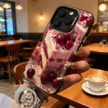 Funda de Teléfono con Patrón de Pastel de Cereza Rosa para Modelos de  y  Adecuada para Todas las Estaciones Opción de Regalo Ideal - Negro - Ver 2