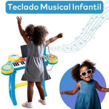 ATENTU Piano Keyboard Children Musical Piano Microphone Instrument Toy Child - 藍色 - 查看 3