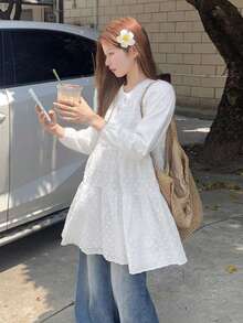 宽松白色长袖休闲衬衫 - 白色 - 查看 6