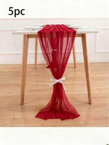 Red Chiffon Table Runner Valance - Suitable For Valentine's Day, Dates, Wedding Parties, Table Decoration - Red - View 11