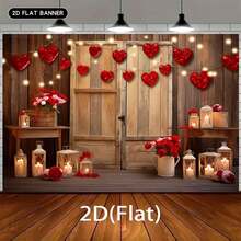 2D Plano, 1 Pieza Fondo de fotografía del Día de San Valentín con puerta de madera antigua, rosa roja y fondo floral para retrato de amantes, regalo, ducha, cumpleaños, decoración de banner - 1 pieza - Ver 5