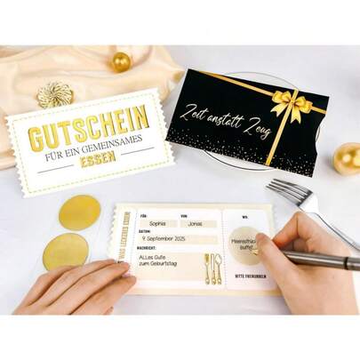 1pc Gold Foil Scratch Off Invitation Cards With Envelopes & Card Sleeves DIY Dining Coupon For Shared Meals|Ideal Invitation For Couples|Friends|Coworkers&Partners Great For Parties|Festivals&Banquets