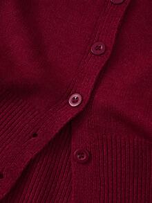 For Love & Bella 女士性感优雅深V领纯色针织开衫毛衣，修身简约纽扣前襟针织上衣，适合秋冬季穿搭，圣诞节、情人节、新年礼物，酒红色 - 酒紅色 - 查看 6