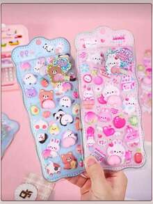 4/2片装柔软可爱造型贴纸，创意3D动物造型减压贴纸，萌趣3D泡泡动物贴纸，可用于装饰笔记本电脑、水杯、记事本，是送给朋友、生日、节日、圣诞节、万圣节的完美礼物（颜色和图案随机） - 彩色 - 查看 7