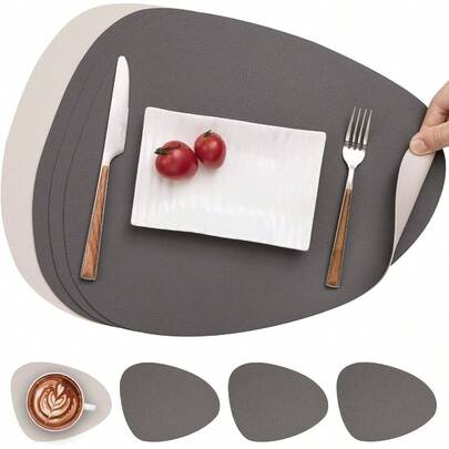 Placemats, Dual - Sided Placemats Waterproof Faux Leather Placemats Set Of 4 Place Mats And Coasters Non - Slip Washable Table Mats Dining Table Gray Beige, Set Of 4