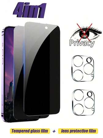 paquete de 4 en 1: 2 protectores de pantalla anti-espía + 2 protectores de lente de cámara de alta definición, protección de privacidad, alta dureza para prevenir rayones e impactos, fotografía clara, fácil instalación, compatible con iPhone 17 Pro Max/17 Pro/17 Air/17/16 Pro Max/16 Pro/16 Plus/16/15 Pro Max/15 Pro/15 Plus/15/14/13/12 y talla grande