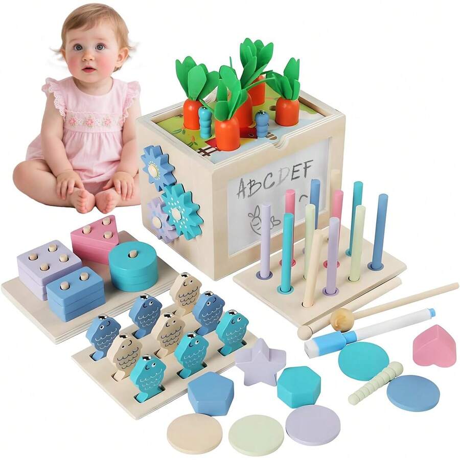 Juguetes Montessori 10 en 1 para Niños - Material Didáctico Preescolar con Pesca, Engranajes, Formas, Dibujo |   Juguete Educativo Juguetes Didacticos Multifuncional para Niños y Niñas - Azul - Ver 1