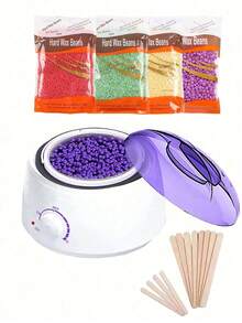 Hard Wax Hair Removal Kit - Wax Warmer + 4 Colored Wax Beans + Applicator Sticks - Salon-Grade Painless Hair Removal For Body/Legs/Underarms - Long-Lasting Results - Cross-Border E-Commerce Hot Seller ﻿ - EU C Type Plug(220-240V) - View 2