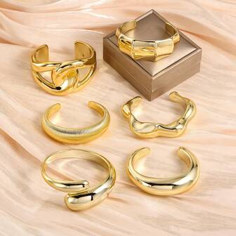 6件套朋克风不对称金色手镯，适合日常休闲佩戴，女士款