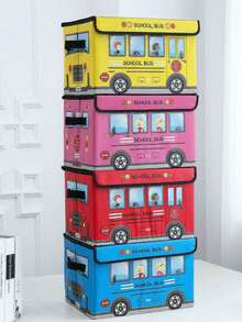 1pc Cartoon Toy Storage Box, Clothing Sorting Box, Car Pattern Cartoon Car Storage Box Can Be Folded Office Dormitory Clothing Storage Box, Waterproof And Moisture-Proof Students' Tools Snack Storage Box, Home Storage Stool Can Be Folded Storage Box ﻿ - Multicolor - View 2