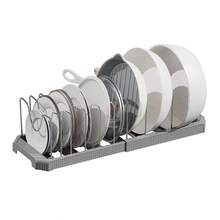 1 Retractable Pot Holder, 7 Adjustable Compartments, Flexible Kitchen Cookware Rack - For POTS, LIDS, Home Kitchen Storage Racks, Used In Cafes, Restaurants, Bars, Kitchen Cooking And Food Storage