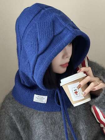 女士针织连帽围巾 - 可拆卸拉法帽及颈套 - 帽子围巾组合，男女通用冬季滑雪面罩，防寒户外保暖防风帽，冬季面罩及连帽围巾冬季装备