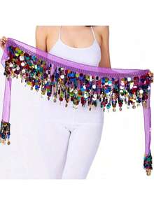 Belly Dance Sequin Tassel Skirt, Fashionable Belly Dance Waist Skirt - Multicolor - View 3