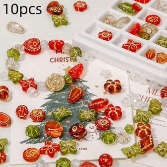 10 pièces Perles acryliques dorées style vintage, accessoires de bijouterie DIY série de Noël pour bracelets, colliers