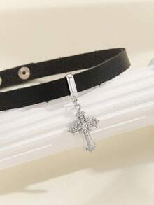 Collar de cuero de poliuretano estilo punk oscuro y exagerado, collar de cadena de restricción para el cuello - A - Ver 2