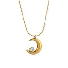 New Necklace In 18K Titanium Steel With Small Crescent-Shaped Diamonds Set In Prongs - An Exclusive, High-Quality Necklace. - Gold - View 3
