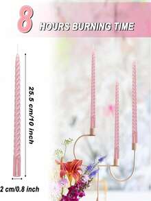 1/4pcs/Pearlescent Powder 10 InchTaper Candle Tapered Candle Burn For 8 Hours Long Candle Sticks Tall Candlesticks Taper Spiral Candles Dinner Candle Party Wedding Valentine's Day Party Supplies (25cm, Pink) ﻿ - Pearl Powder - View 5