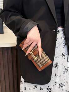 Brown Houndstooth Long Wallet With Flap Classic Retro Tri-Fold Wallet Fashion Clutch Wallet With Card Slots Anti-Theft Credit Card Holder Large Capacity Handbag For Women Wallet Purse Wallet Money Wallet - Brown - View 2