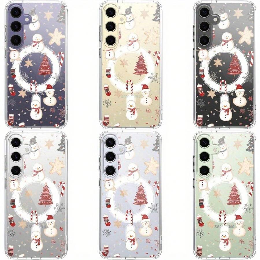 Full Screen Christmas Design Magnetic Acrylic Phone Case For S21, S21 Plus, S23, S23, S24, S25, S25 Plus, S25 Ultra, S25 Edge, A35, A55, A15 - Transparent Anti-Drop Protection With High Clarity, Compatible With - Perfect Gift For Christmas, New Year, Easter & Halloween - Clear - View 1