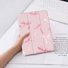 Pink Ribbon Bow Pro 13 Inch M4(2024) 7th Garation With Pcil Holder Trifold Stand Pink Leather Aesthetic Girly Cover Auto Sleep/Wake.Accessories. - Ruy băng hồng/Đen - Xem 4
