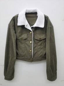 Women's Casual Elegant Collar Jacket, Women's Solid Color Collar Shirt Jacket, Suitable For Daily Outings, Commuting, Office, Birthday Parties, Back To School, Parties, Travel, Airport Outfits - Army Green - View 2