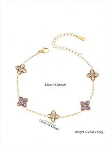 TONSI 1 Set Elegant Charming Korean Luxury Minimalist Stainless Steel 18K Gold Plated Artificial Zirconia Four-Leaf Clover Flower Diamond Jewelry Set, Suitable For Beach, Holiday, Travel, Work, Daily Party Wear For Women - Multicolor - View 10