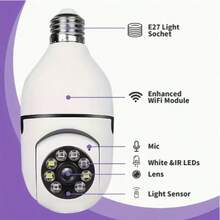 Security Cameras Light Bulb Camera 1080P Resolution Home Wifi Security Camera Intelligent 360 PTZ Indoor Outdoor Light Bulb Camera Remote Voice Intercom HD Night Vision For Home Monitoring,Birthday Gift,Halloween Gift,Christmas Present - 白色 - 查看 3