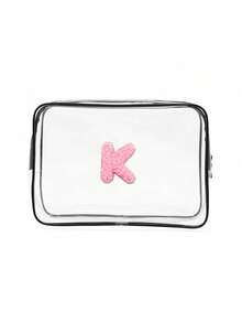 Transparent PVC Portable Storage Bag, Comes With Multi-Color Towels, Can Be Embroidered With A-Z Letters, Names Or Logos, Large Capacity Cosmetic Organizer, Waterproof, Zipper Closure, Can Be Used As Makeup Bag, Travel Organizer, Beauty Pouch To Store Lipsticks, Makeup Brushes, Skincare Products, Phones, Coins, Small Items, Suitable For Home And Vacation Use - Multicolor - View 21
