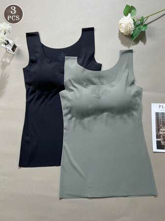 2pcs Seamless Women Camisole With Padded Bra, Gather Bust Sleepwear Yoga Sports Comfortable Camisole Tops