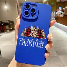 2026 nueva funda de teléfono esmerilada, funda de teléfono con diseño de árbol de Navidad, cuadros y estampado de leopardo, diseño de Feliz Navidad para iPhone 17 15 14 13 12 Pro Max Plus  Galaxy S24 S23 S22 S21, funda protectora, regalo de pareja para él y ella, presente de vacaciones - Azul Klein - Ver 2