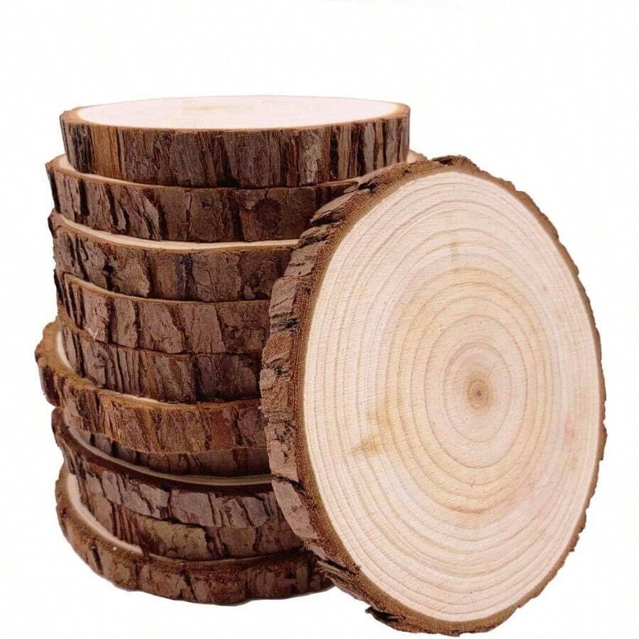 WSXC Unfinished Natural With Tree Bark Wood Slices 10 Pcs 4.2-4.7 Inch Disc Coasters Wood Coaster Pieces Craft Wood Kit Circles Crafts Christmas Ornaments DIY Crafts With Bark For Crafts Rustic Wedding - 10件4247英寸 - 查看 1