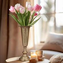 D2 Pcs Distred Gold Compote Vase Metal Decorative Vase 4.5"X13" Champagne Flute Shape Vintage Bowl Table Centerpieces For Wedding Birthday Anniversary Party Indoor Outdoor Tabletop - Vàng - Xem 4