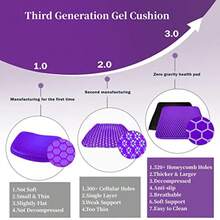 XZGB Gel Seat Cushion For Long Sitting Double Thick Office Desk Home Wheelchair Seat Cushions For Back Hip Sciatica Tailbone Pain Sore Pressure Relief Gel Cooling Game Chair Pads For Car Truck Driver - Purple - View 2