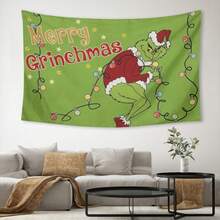 The Grinchs Merry Christmas Tapestry Flag Photo Backdrop Christmas Banner For Xmas Room Aesthetic Living Room Bedroom Party Decorations College Dorm Decor - Multicolor - View 3