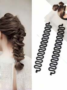 DIY编发工具，鱼尾辫造型工具，魔术扭辫发型器，简约优雅的发饰，适合日常、休闲、婚礼、新娘、伴娘、旅行、派对、通勤、度假、洗脸、化妆、发型设计等场合。圣诞节、新年、情人节、母亲节、开学季的最佳礼物。也是美发套装和美发工具套装的理想之选。家居美发饰品 - 黑色 - 查看 4