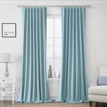 Beige Linen% Blackout Curtains 84 Inch Long, Rod Pocket/Back Tab/Hook Belt/Clip Rings, Thermal Insulated Drapes Bedroom Living Room With Hooks (1 Panel, 60 X 84), Stylish Window Treatments - Blue - View 9