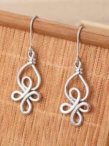 1 par de pendientes vintage con colgante de nudo, accesorio personalizado para mujer adecuado para uso diario, un regalo ideal para amigos y colegas - Plateado - Ver 2