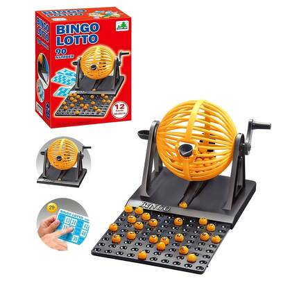 Brand New Family Classic Bingo Lottery Game Rotating Machine, Includes 90 Numbers And 12 Cards